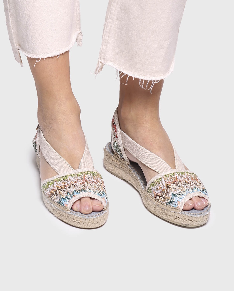 Alpercatas de Cunha em Tecido Estampado com Elásticos Multicolor-4