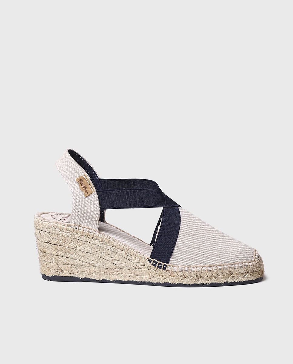 Alpercatas de Cunha em Tecido em Liso com Elásticos Cru-1