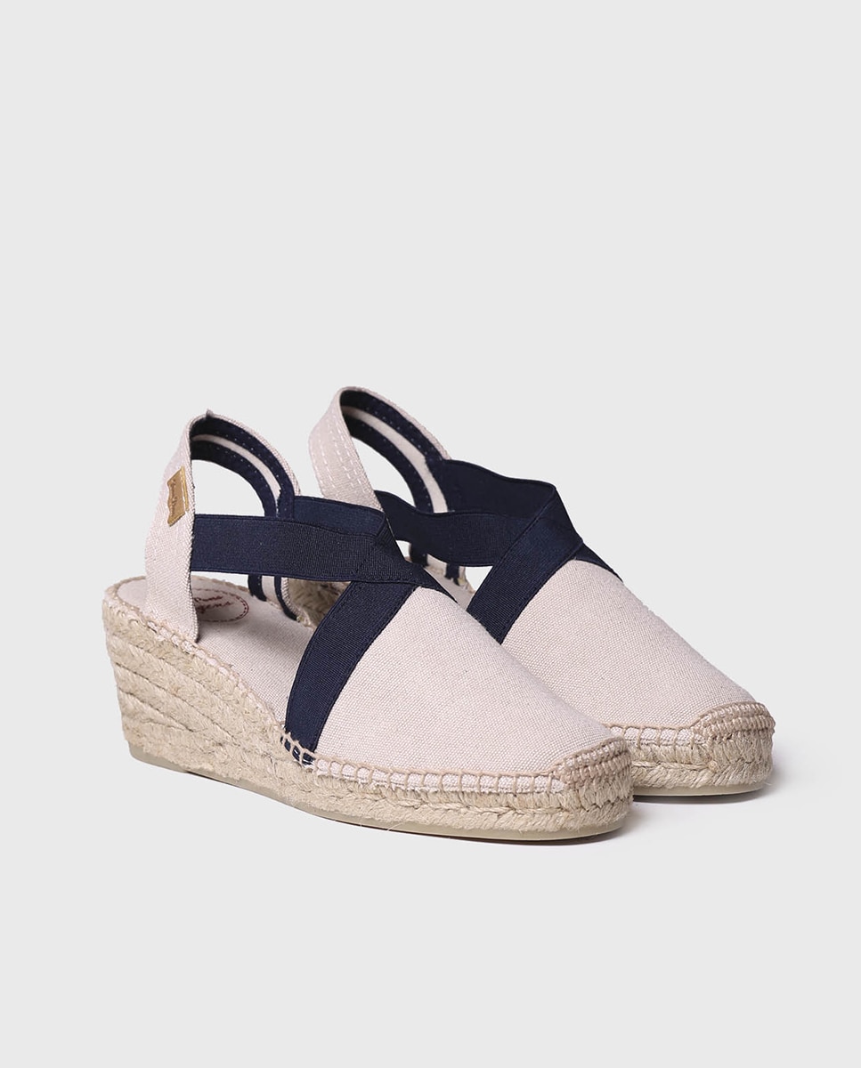 Alpercatas de Cunha em Tecido em Liso com Elásticos Cru-2