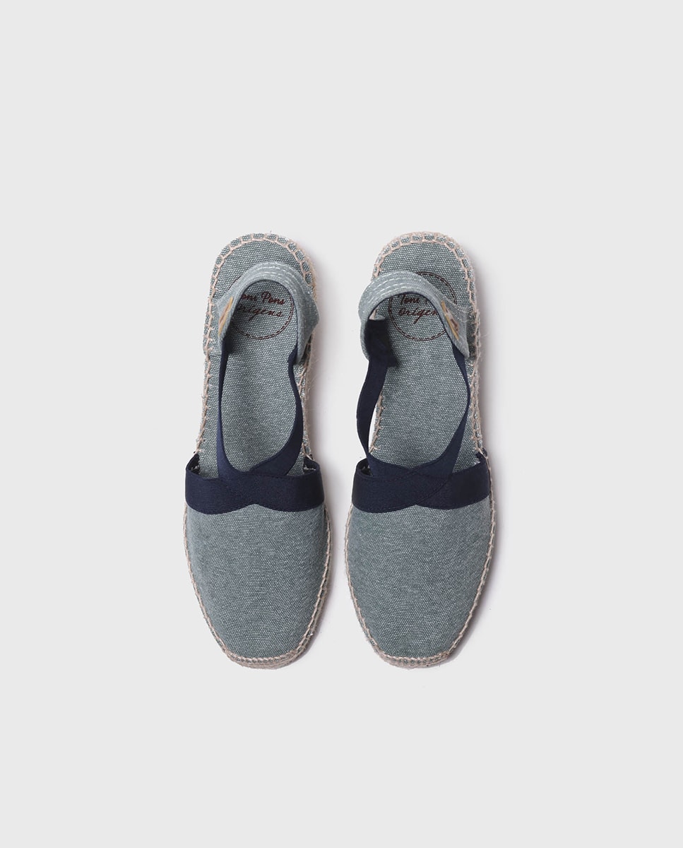 Alpercatas de Cunha em Tecido em Liso com Elásticos Azul-marinho / Verde-3