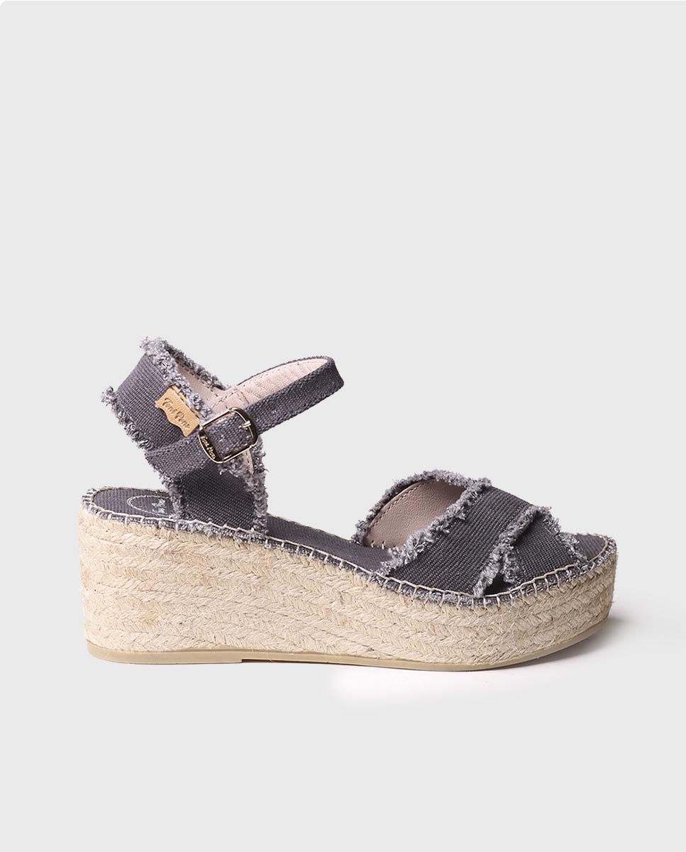 Alpercatas de Plataforma em Algodão com Fivela Preto-1