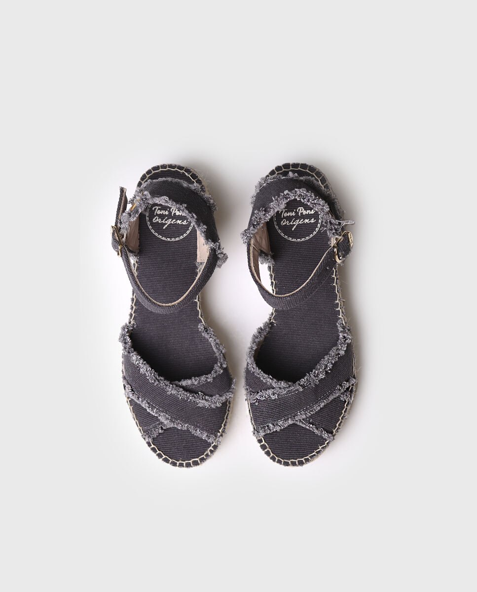 Alpercatas de Plataforma em Algodão com Fivela Preto-3