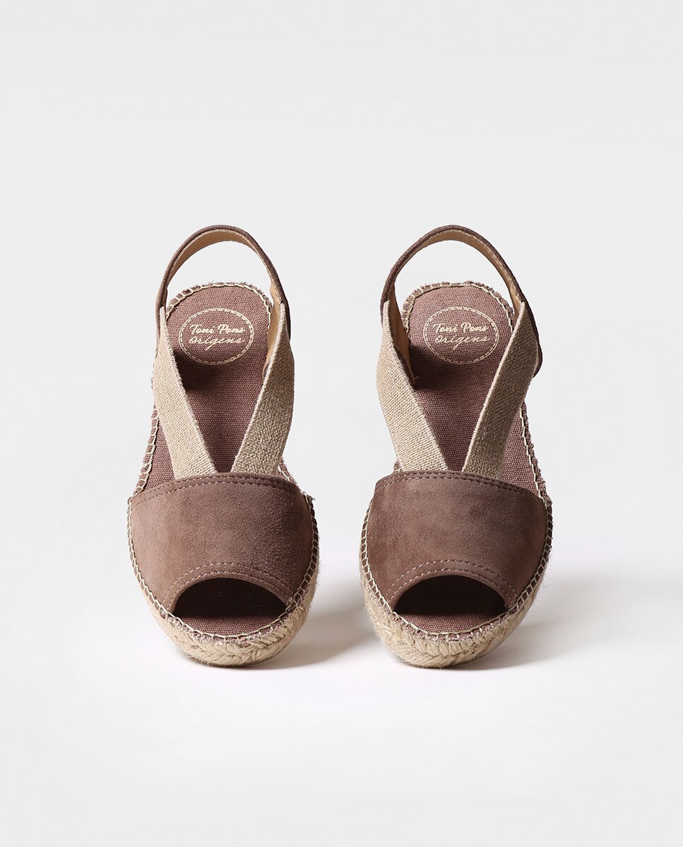 Alpercatas de Cunha em Camurça com Elásticos Castanho-3