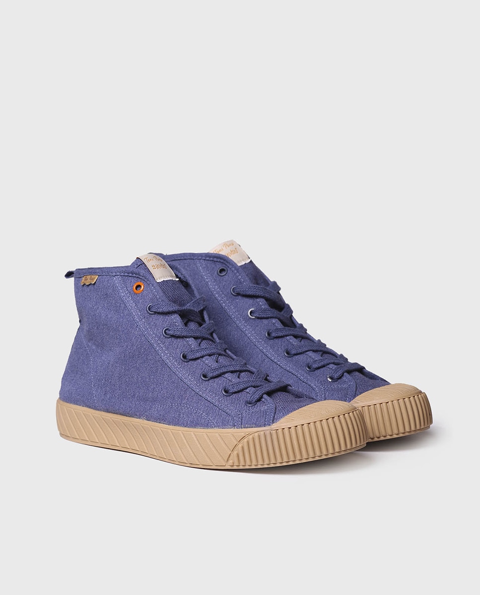 Sapatilhas de Lona em Liso com Atacadores Azul-marinho-2