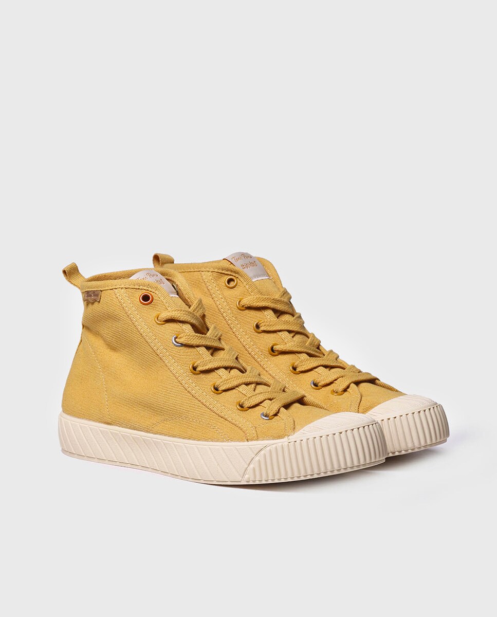 Sapatilhas de Lona de Tecido com Atacadores Amarelo-2