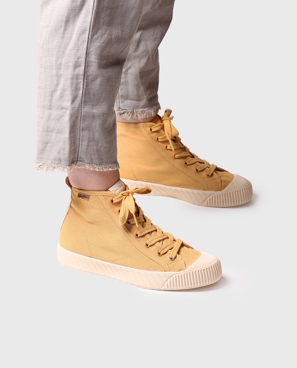 Sapatilhas de Lona em Tecido com Atacadores Amarelo-4