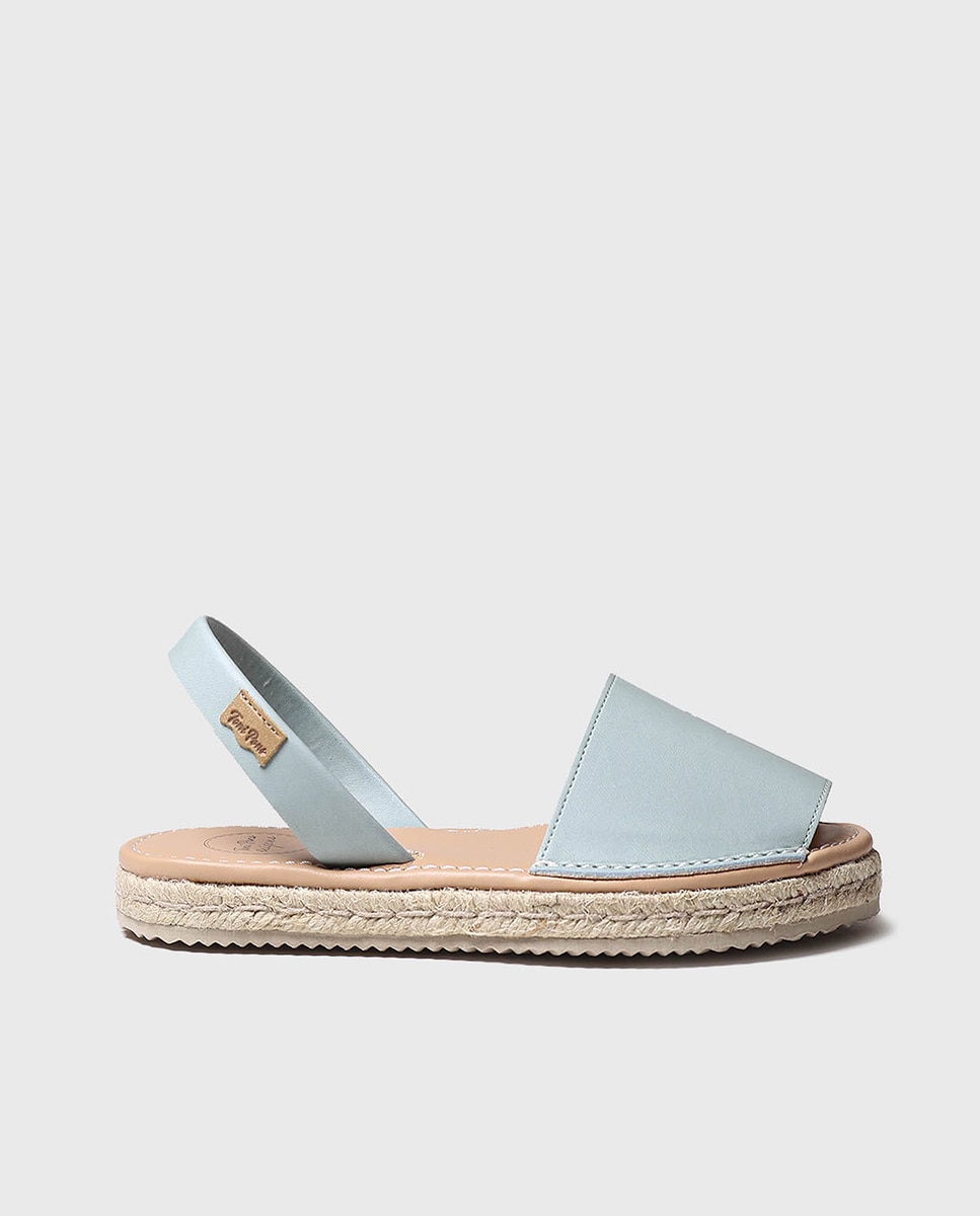 Menorquinas de Pele em Liso Azul-claro-1