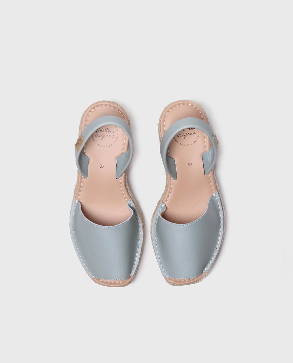 Menorquinas de Pele em Liso Azul-claro-3