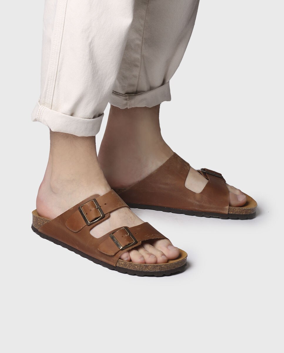 Sandálias de Pele com Fivelas Couro-4