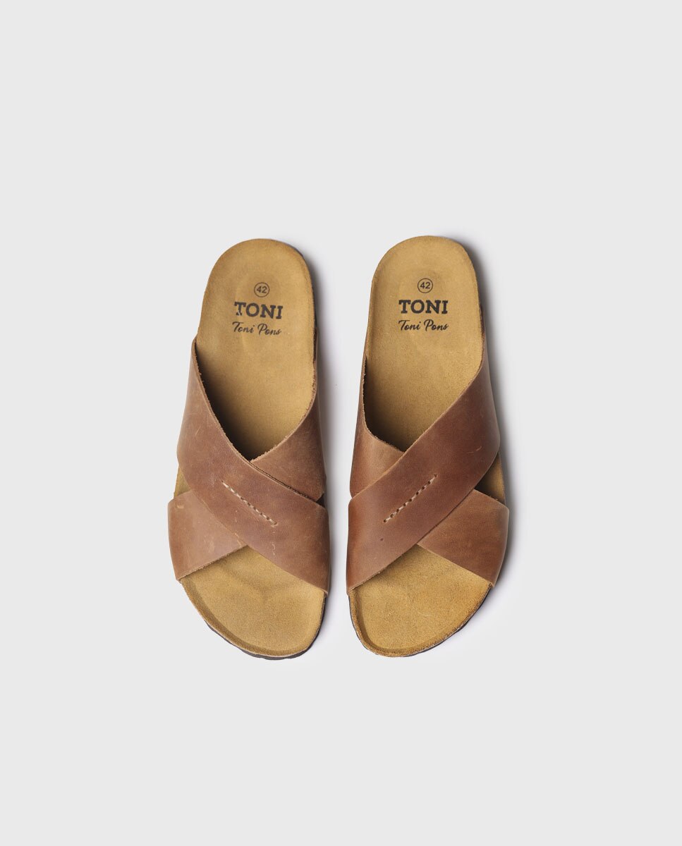 Sandálias de Pele com Tiras Cruzadas Castanho-3