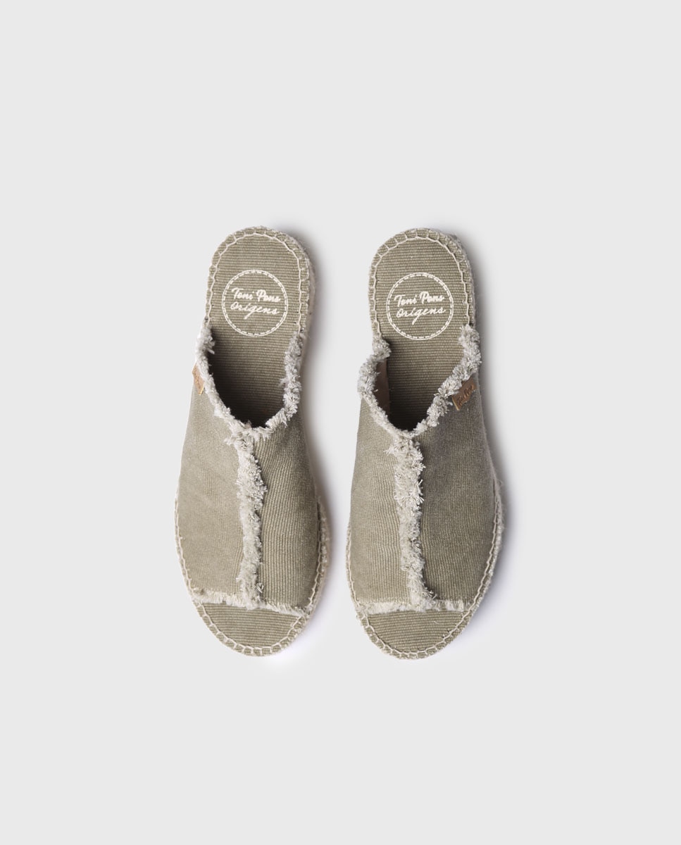 Alpercatas de Cunha Aberta em Tecido de Tons Lisos Caqui-3