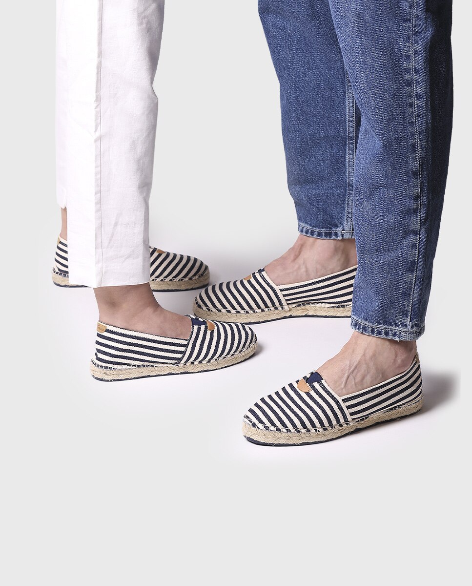 Alpercatas Rasas Unissexo de Tecido Às Riscas Azul-marinho-4