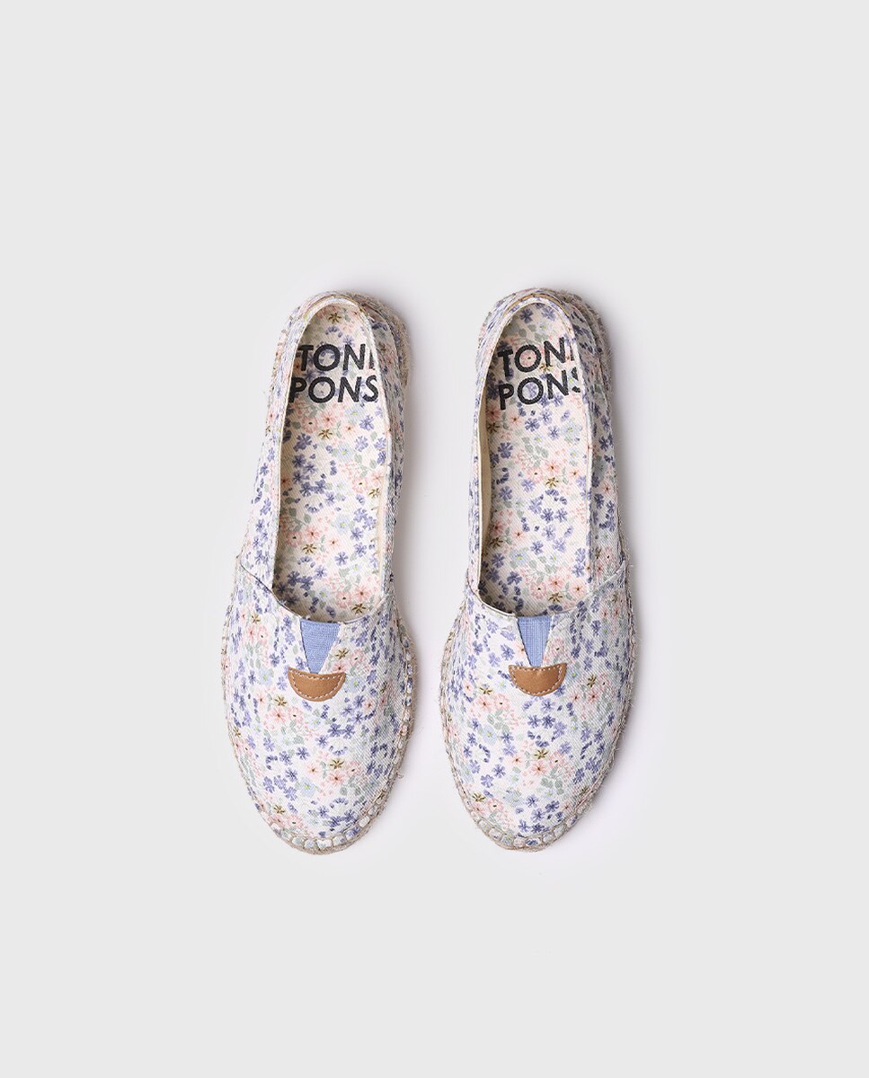 Alpercatas Rasas Unissexo de Tecido com Estampado Floral Cru-3