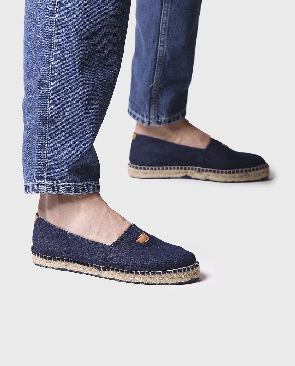 Alpercatas Rasas Unissexo de Tecido em Liso Azul-marinho-4