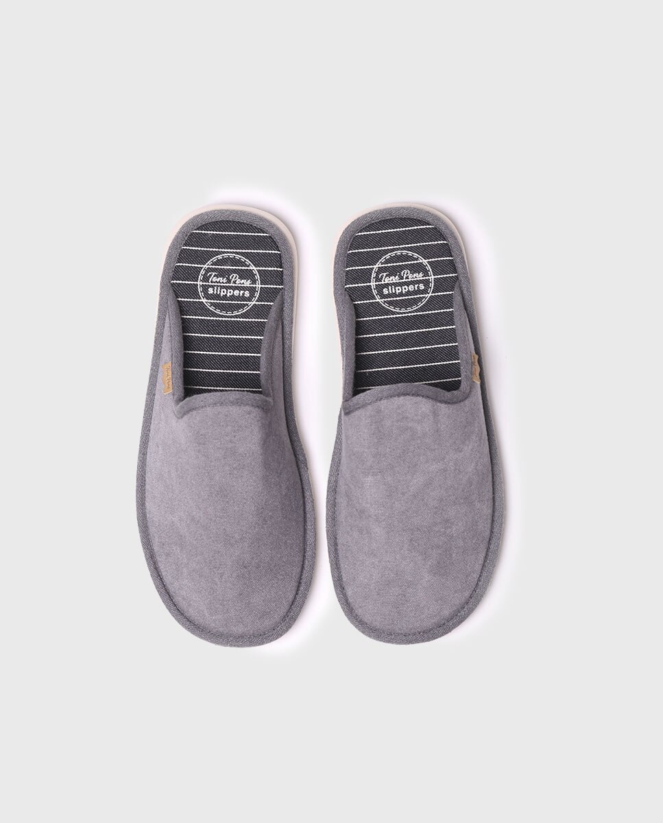 Pantufas de Tecido em Liso Preto-3