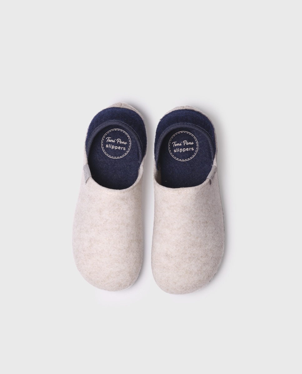 Pantufas Fechadas de Feltro Reciclado em Liso Cru-3
