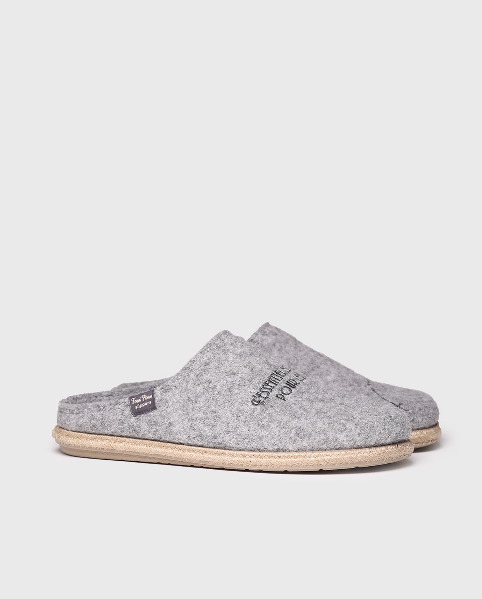 Pantufas de Feltro com Bordado Cinzento-2