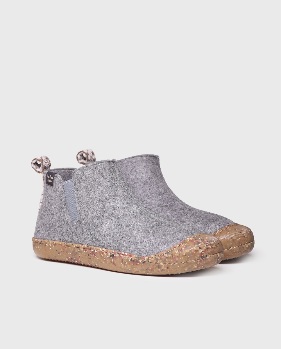 Pantufas de Feltro Reciclado em Liso Cinzento-2