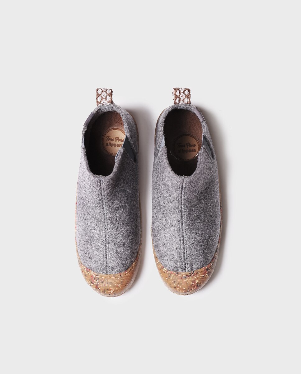 Pantufas de Feltro Reciclado em Liso Cinzento-3