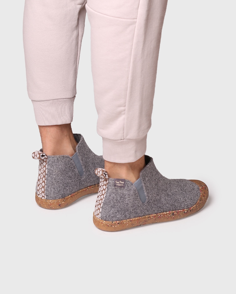 Pantufas de Feltro Reciclado em Liso Cinzento-4