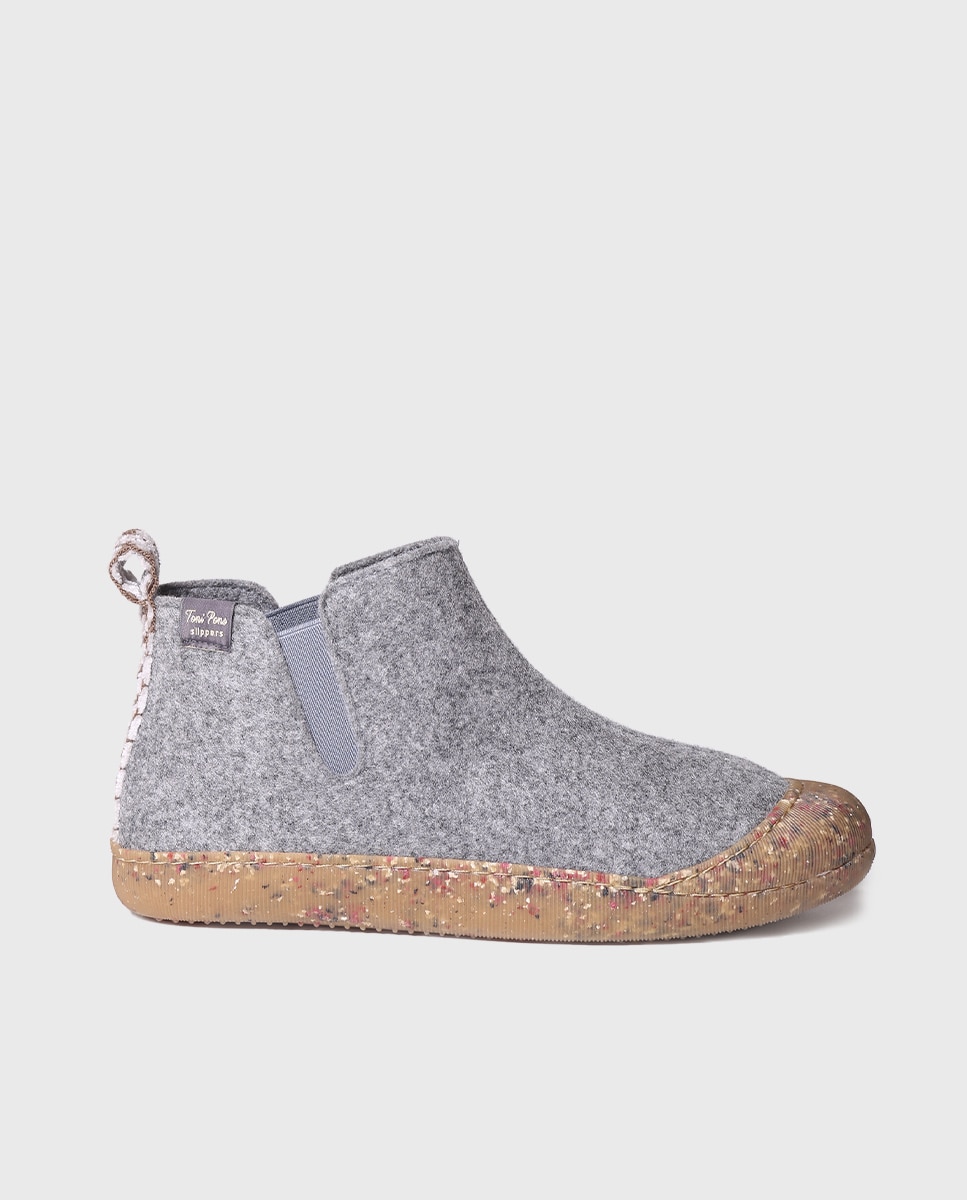 Pantufas de Feltro Reciclado em Liso Cinzento-1