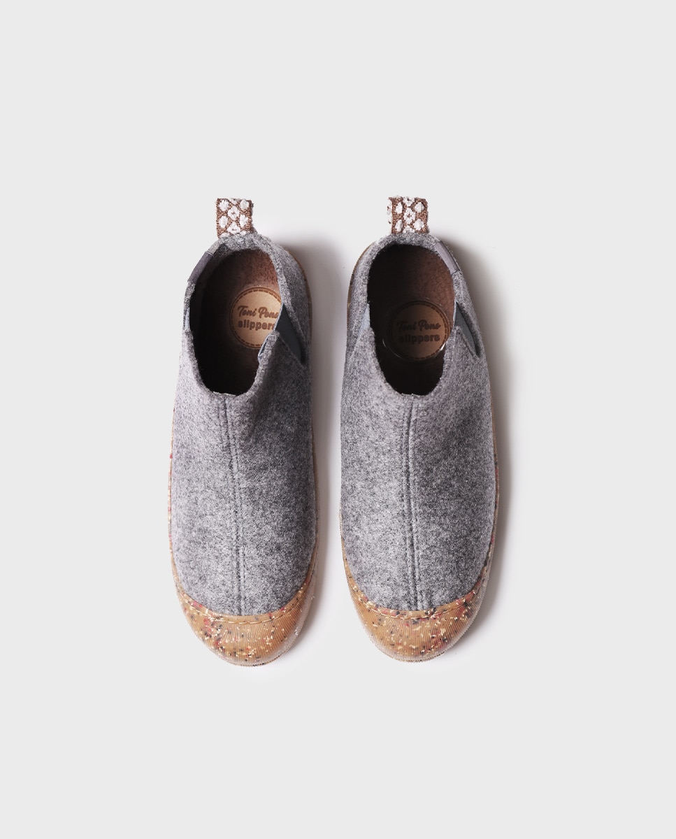 Pantufas de Feltro Reciclado em Liso Cinzento-3