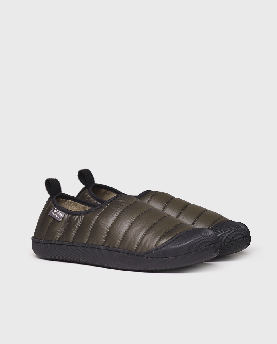 Pantufas de Tecido Acolchoado de Tons Lisos Caqui-2