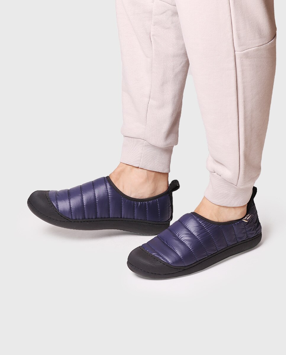 Pantufas de Tecido Acolchoado em Liso Azul-marinho-4