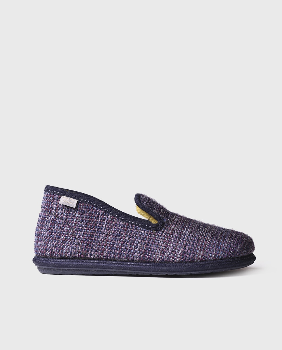 Pantufas de Feltro Estampado Azul-marinho-1