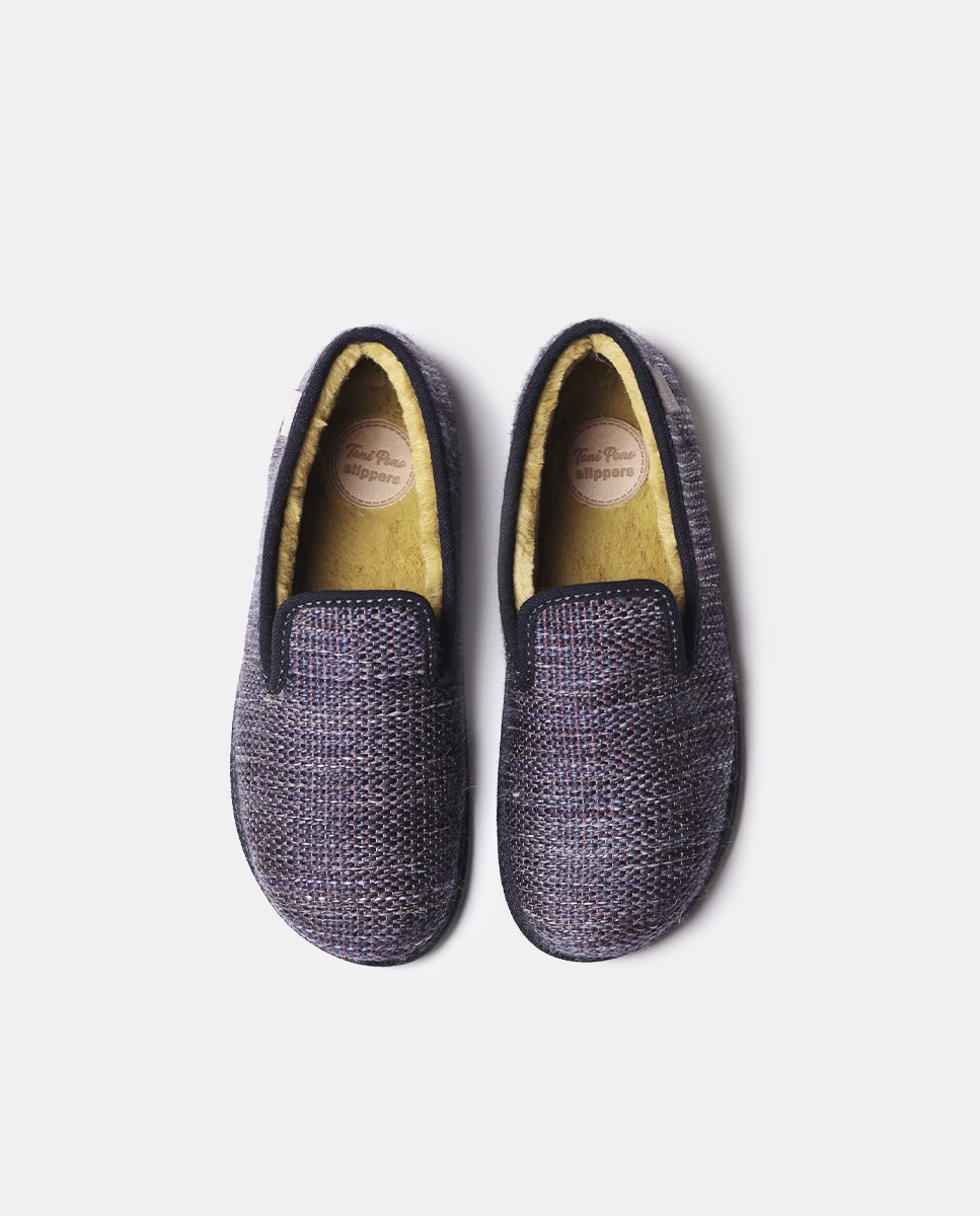Pantufas de Feltro Estampado Azul-marinho-3