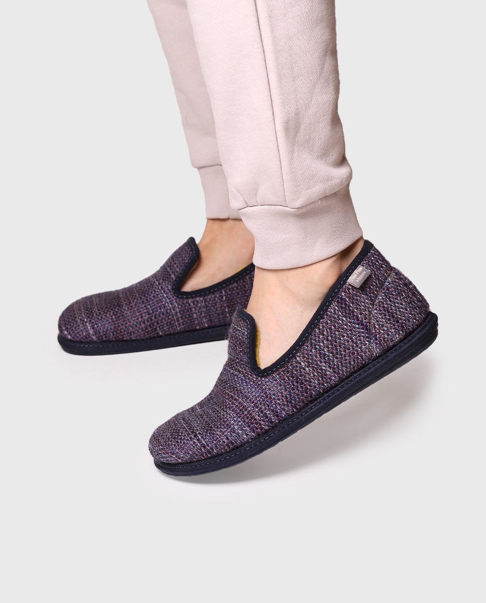 Pantufas de Feltro Estampado Azul-marinho-4