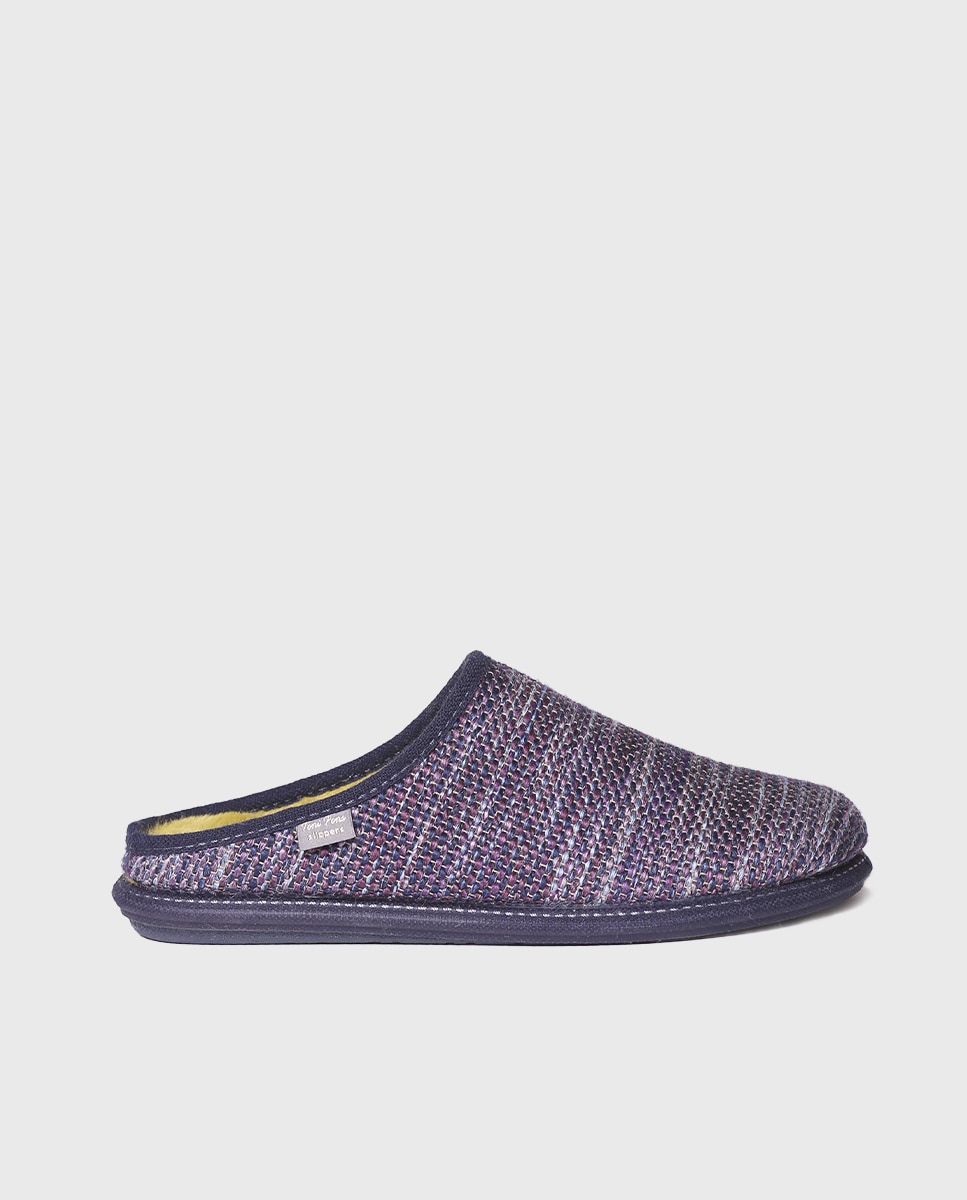 Pantufas de Feltro Estampado Azul-marinho-1