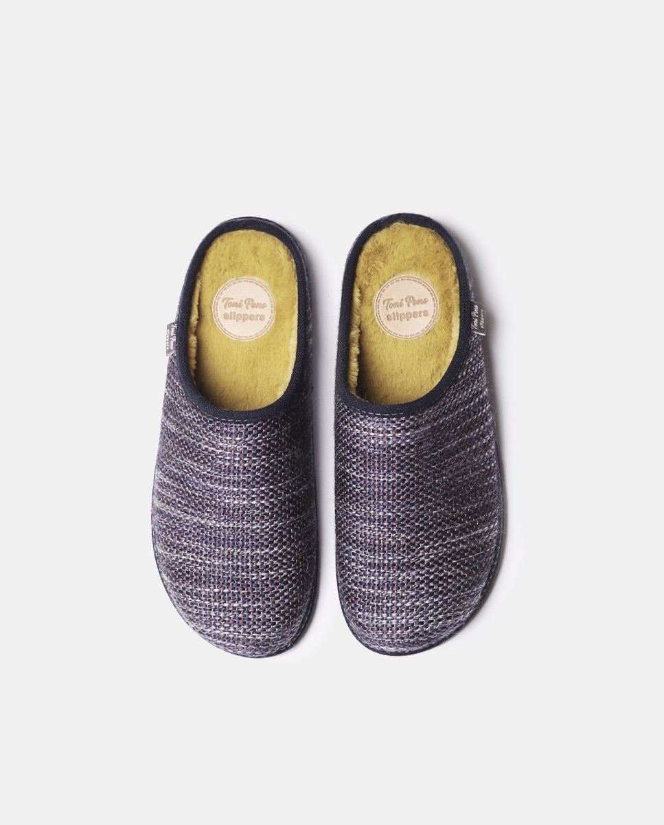 Pantufas de Feltro Estampado Azul-marinho-3