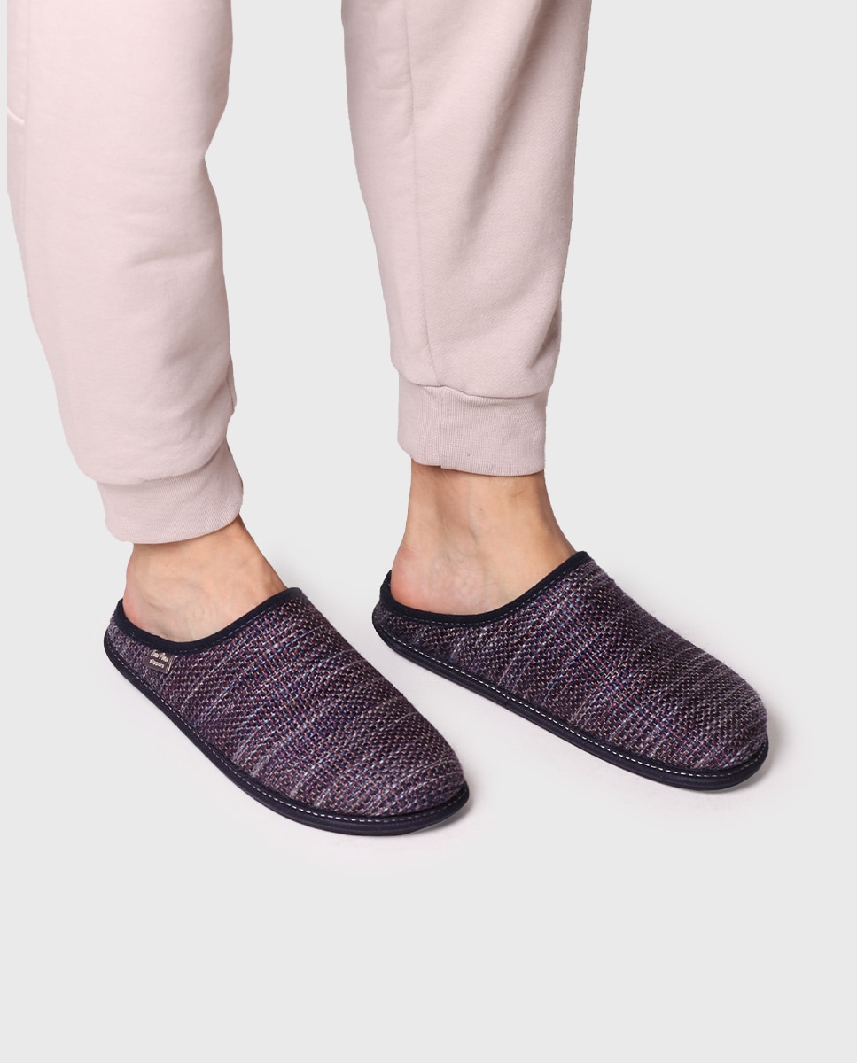 Pantufas de Feltro Estampado Azul-marinho-4