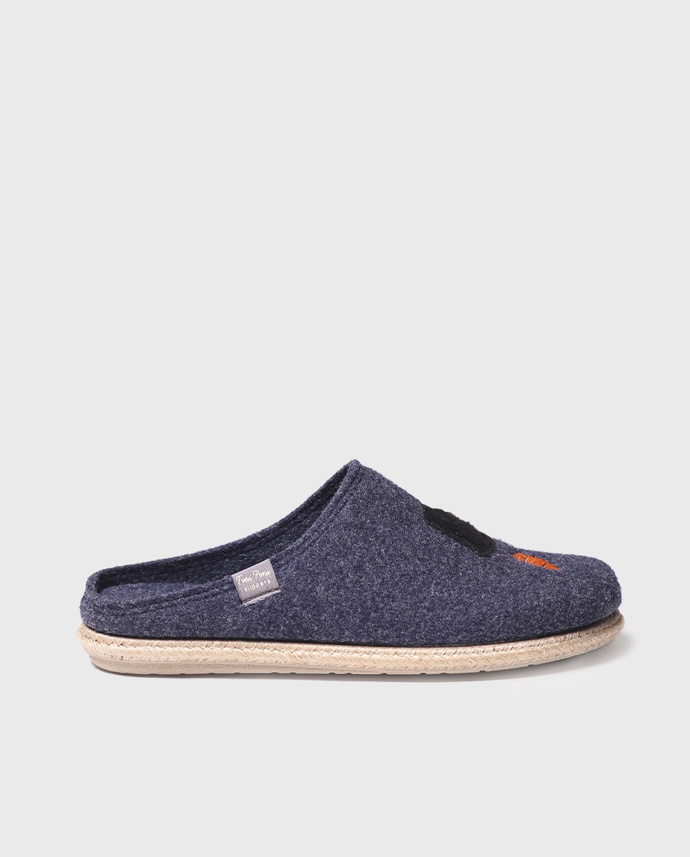 Pantufas de Feltro com Bordado Azul-1