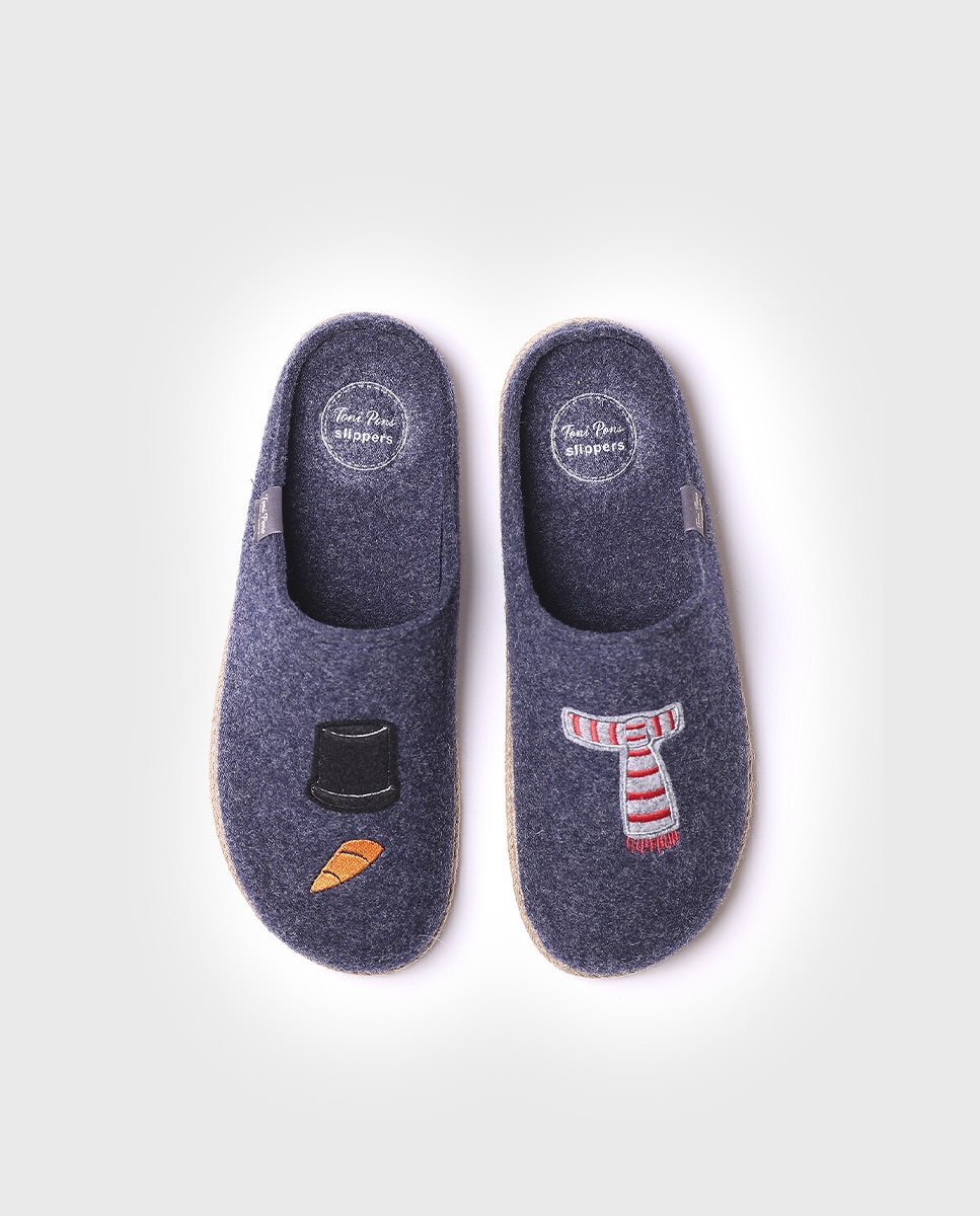 Pantufas de Feltro com Bordado Azul-3