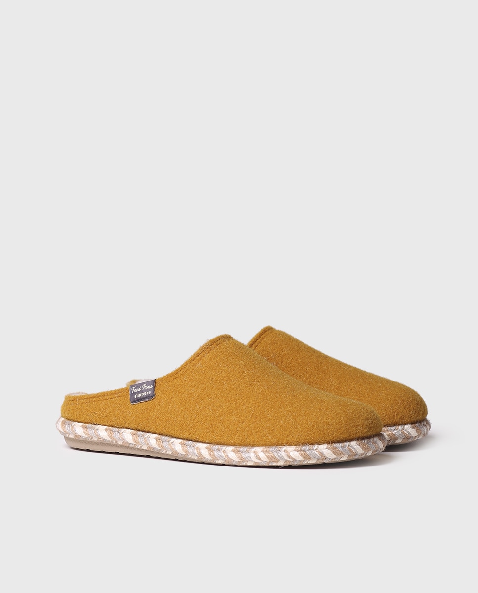 Pantufas de Feltro em Liso Amarelo-2