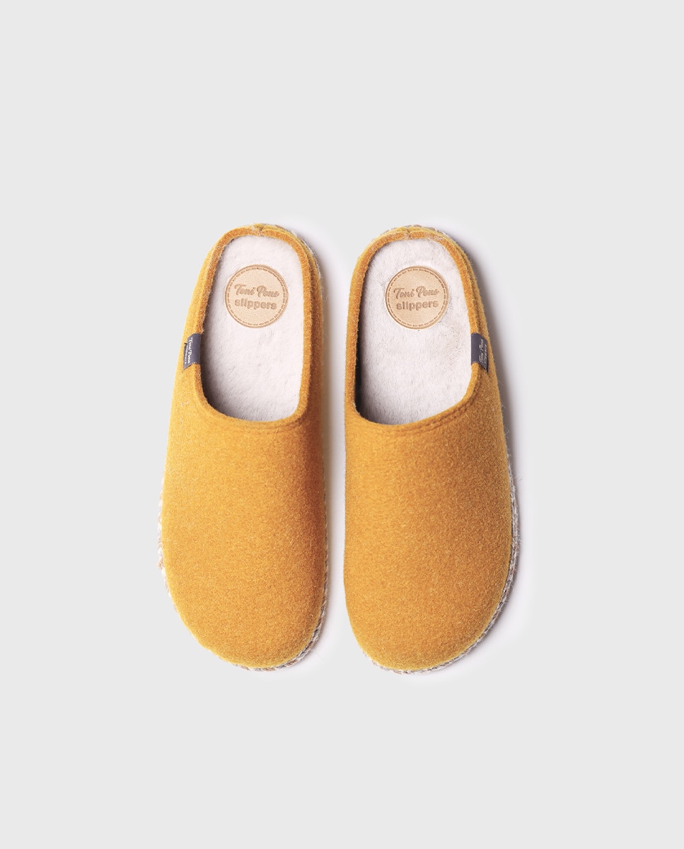 Pantufas de Feltro em Liso Amarelo-3