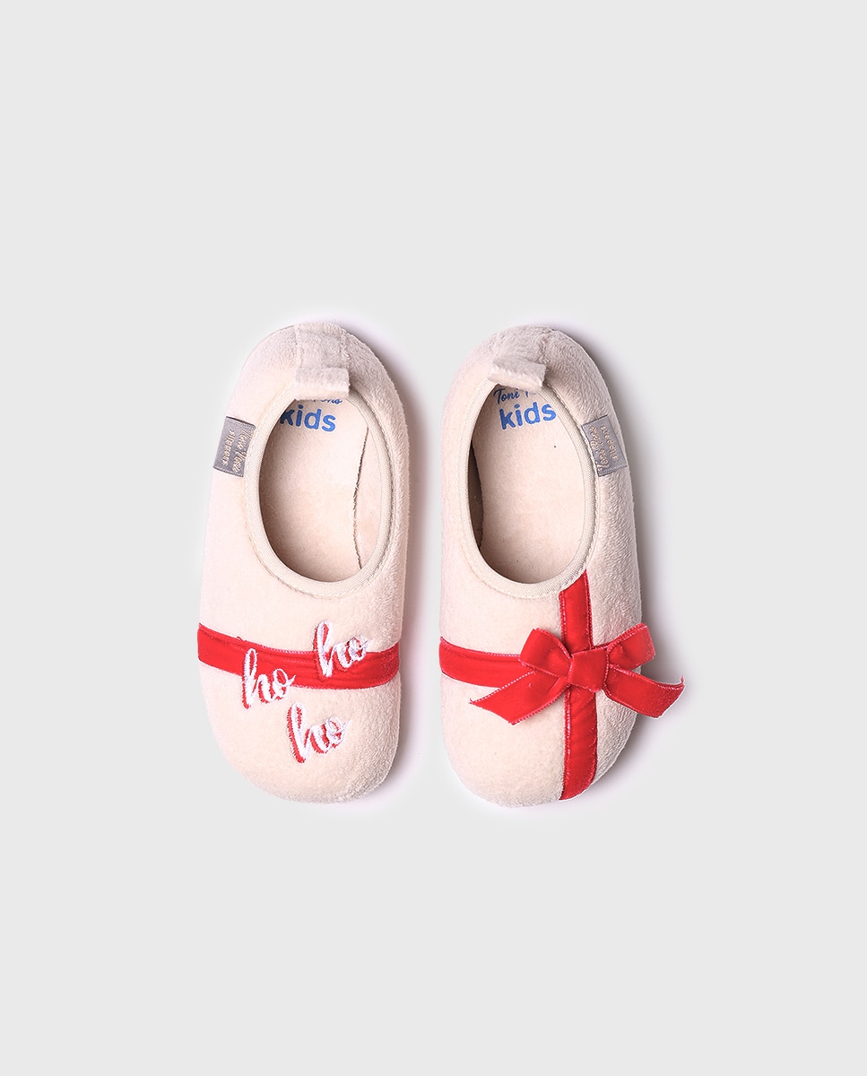 Pantufas Fechadas Infantil de Tecido com Motivos Invernales Bordados Toni Pons Bege-3
