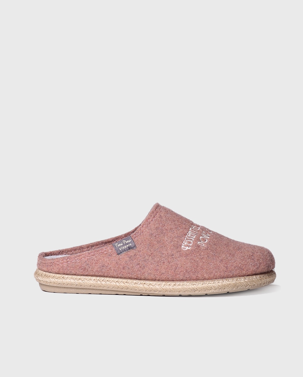 Pantufas Fechadas de Feltro com Bordados Rosa-1