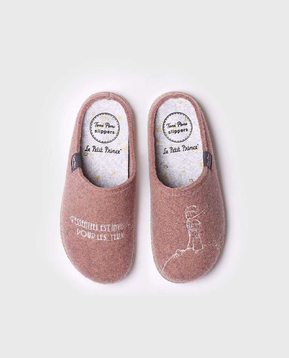 Pantufas Fechadas de Feltro com Bordados Rosa-3