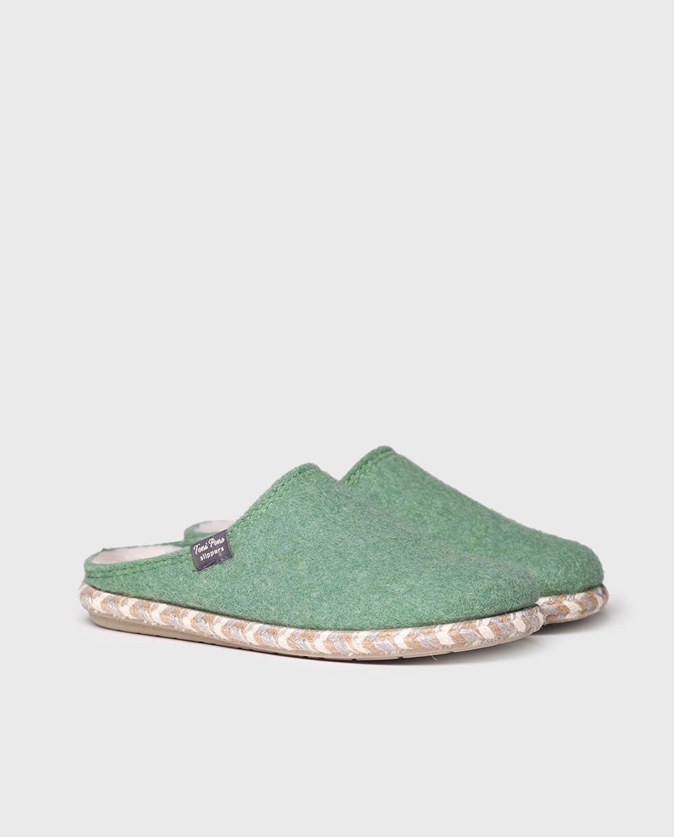 Pantufas Abertas de Feltro Verde-2