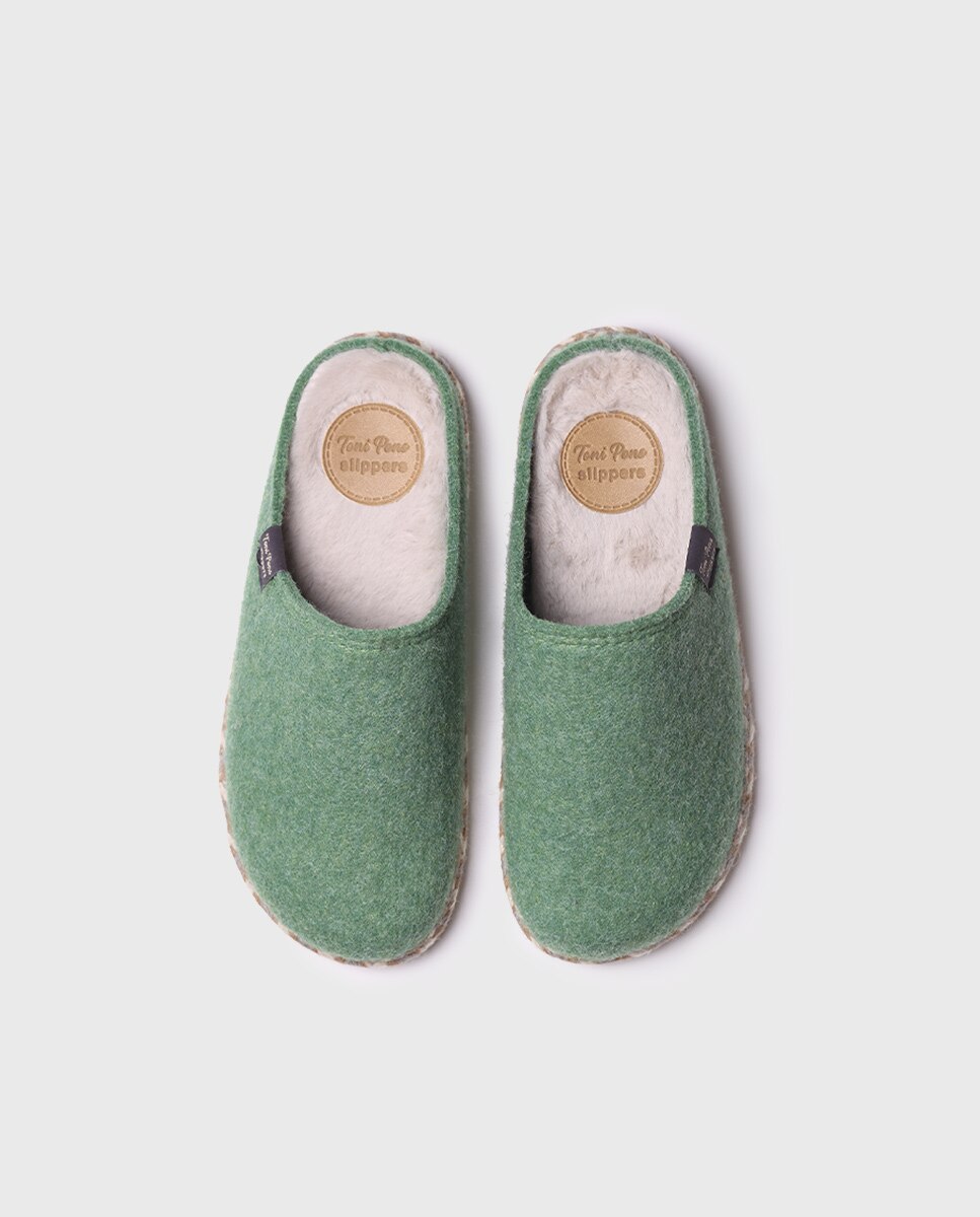 Pantufas Abertas de Feltro Verde-3