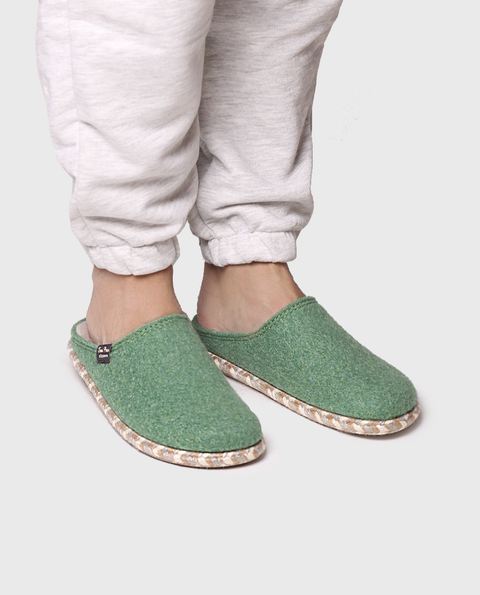 Pantufas Abertas de Feltro Verde-4
