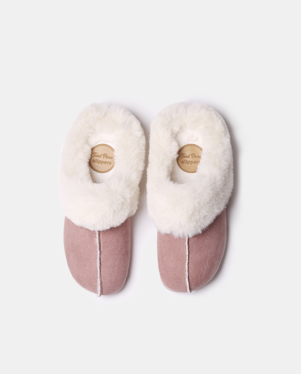 Pantufas Fechadas de Tecido de Pelo em Liso Rosa-3
