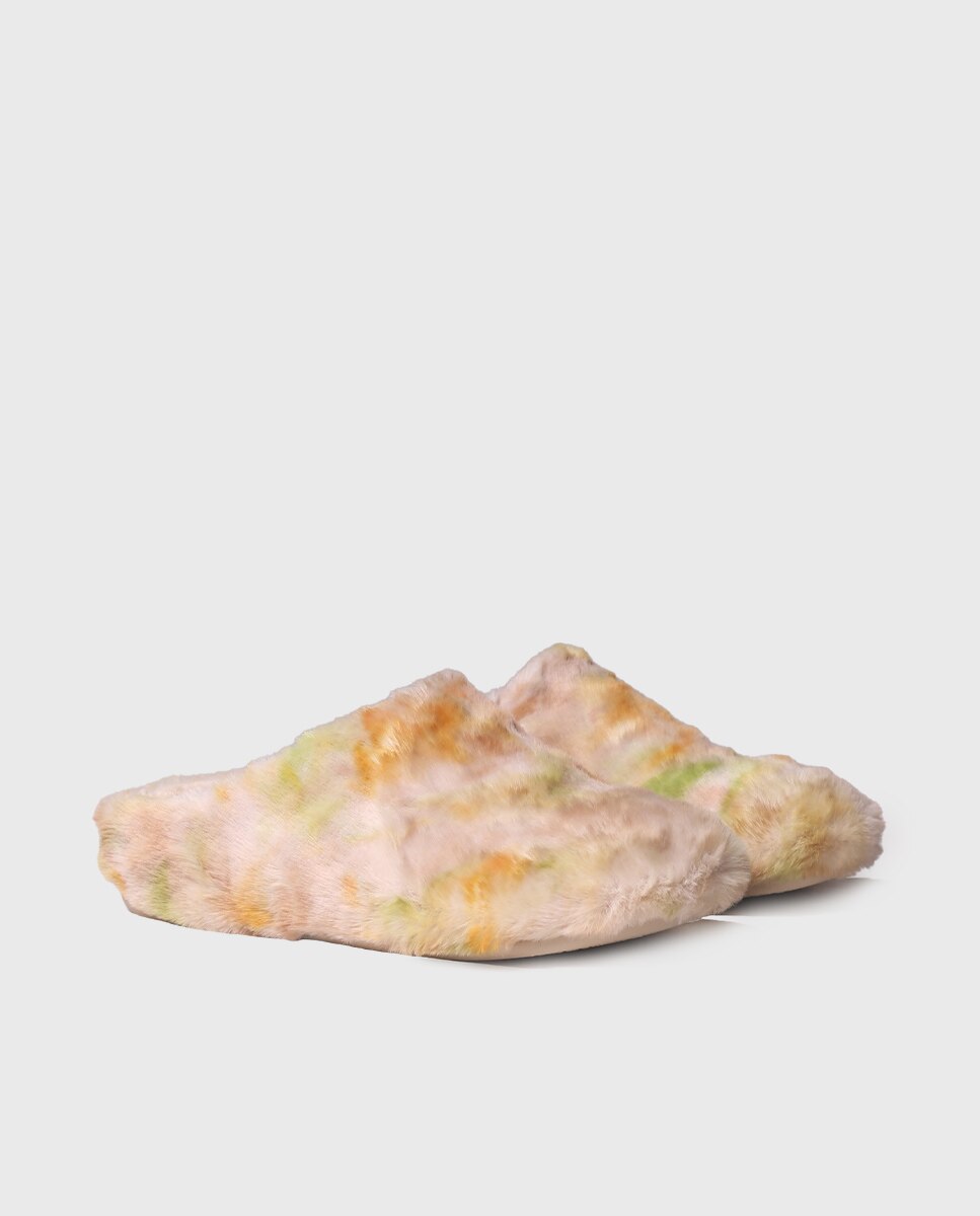 Pantufas Fechadas de Tecido Peludo Estampado Amarelo-2