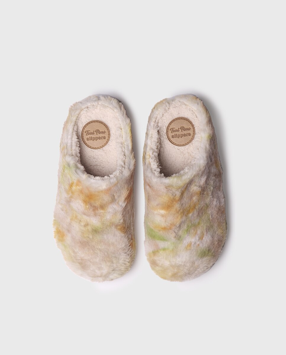 Pantufas Fechadas de Tecido Peludo Estampado Amarelo-3