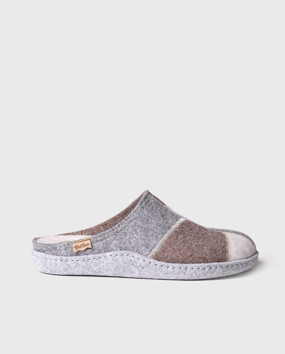 Pantufas Fechadas de Feltro Reciclado Efeito Patchwork Bege-1