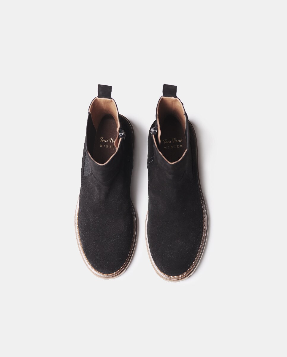 Botins de Camurça com Elásticos e Fecho Zip Preto-3