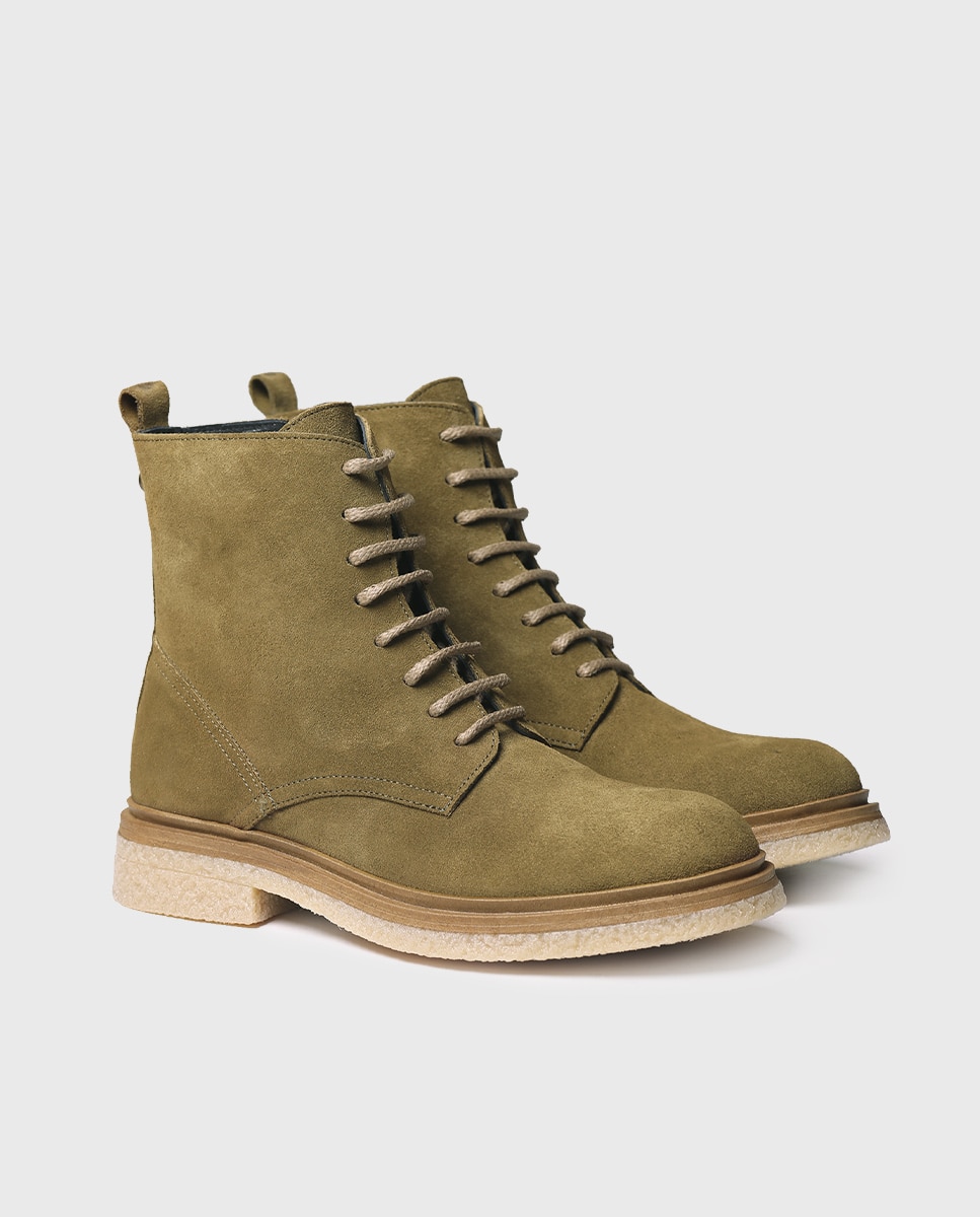 Botins de Camurça com Cordões e Fecho Zip Verde-2